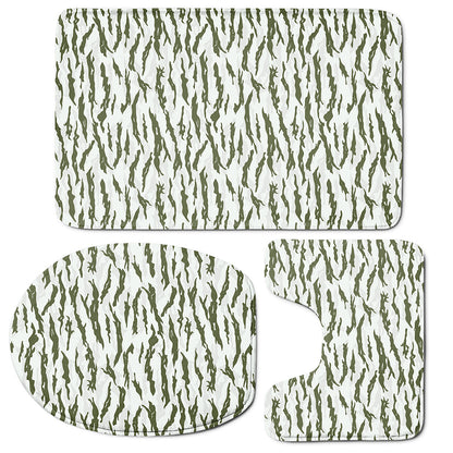 Green And White Tiger Stripe Camo Print 3 Piece Bath Mat Set