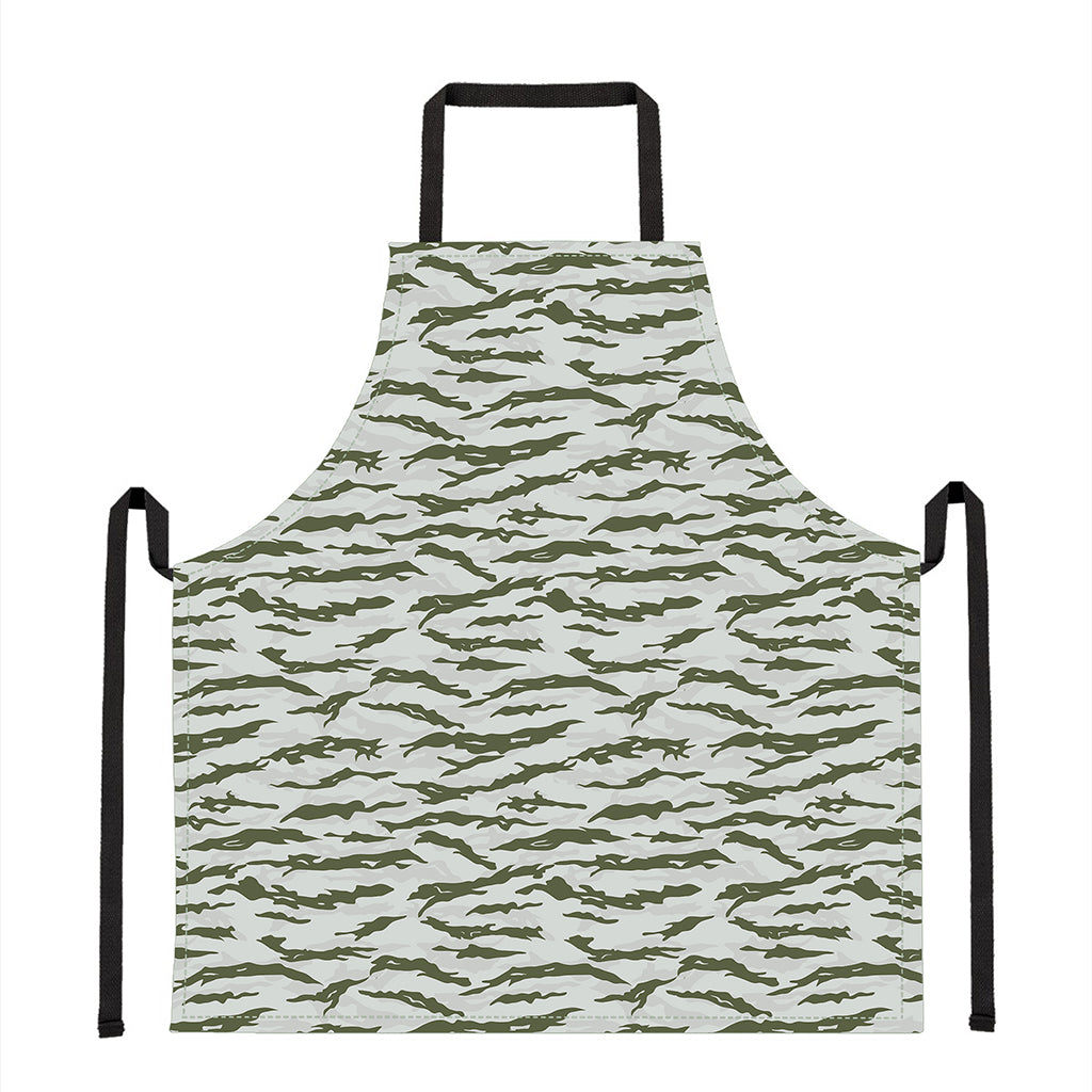 Green And White Tiger Stripe Camo Print Apron