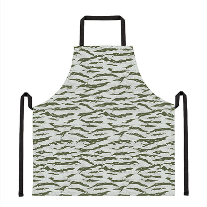 Green And White Tiger Stripe Camo Print Apron