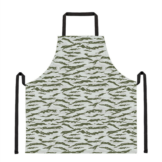 Green And White Tiger Stripe Camo Print Apron