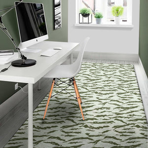 Green And White Tiger Stripe Camo Print Area Rug