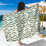 Green And White Tiger Stripe Camo Print Beach Sarong Wrap
