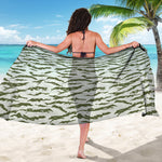 Green And White Tiger Stripe Camo Print Beach Sarong Wrap