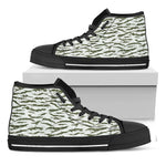 Green And White Tiger Stripe Camo Print Black High Top Shoes