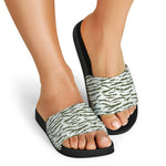 Green And White Tiger Stripe Camo Print Black Slide Sandals