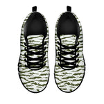 Green And White Tiger Stripe Camo Print Black Sneakers