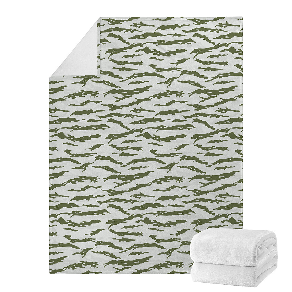 Green And White Tiger Stripe Camo Print Blanket