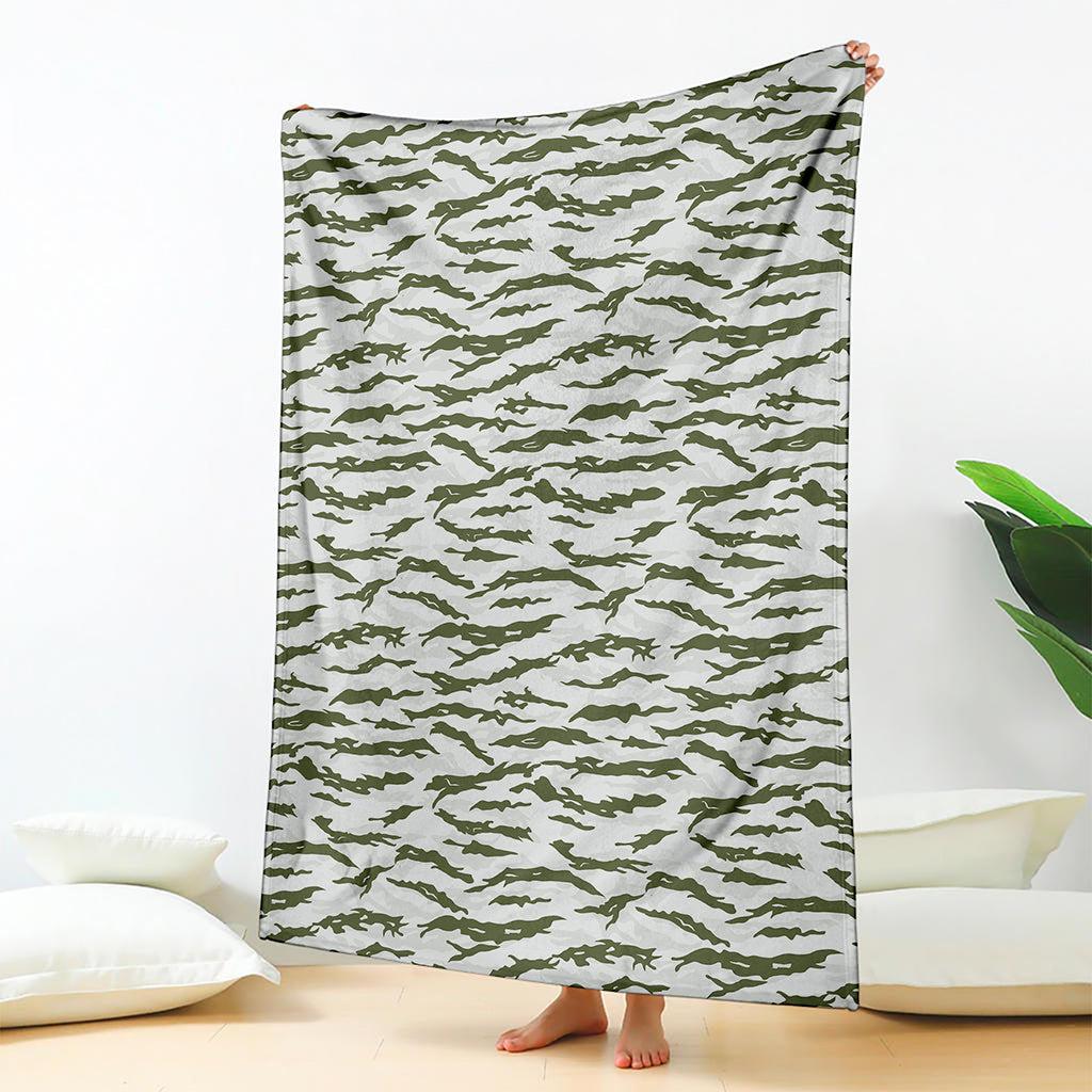 Green And White Tiger Stripe Camo Print Blanket