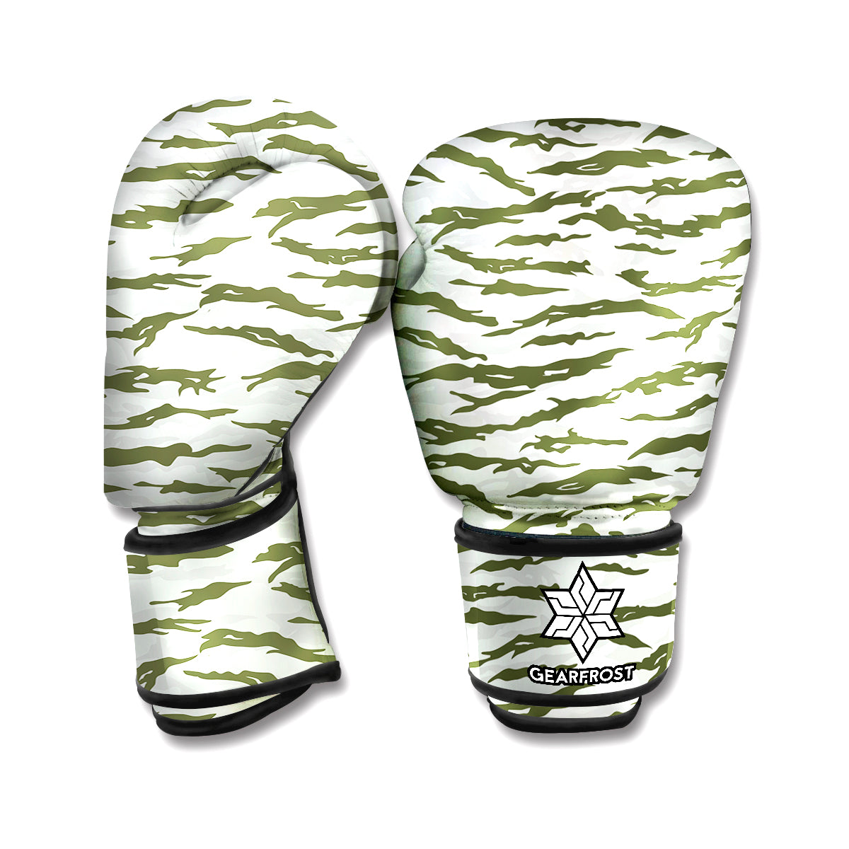 Green And White Tiger Stripe Camo Print Boxing Gloves