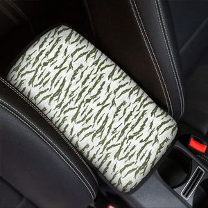 Green And White Tiger Stripe Camo Print Car Center Console Cover