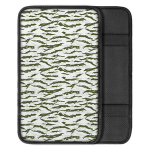 Green And White Tiger Stripe Camo Print Car Center Console Cover