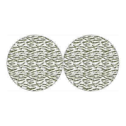 Green And White Tiger Stripe Camo Print Car Coasters