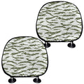 Green And White Tiger Stripe Camo Print Car Headrest Covers
