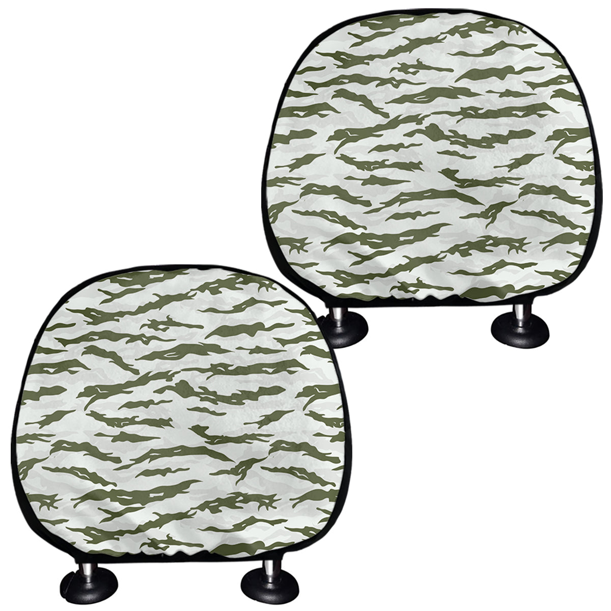 Green And White Tiger Stripe Camo Print Car Headrest Covers