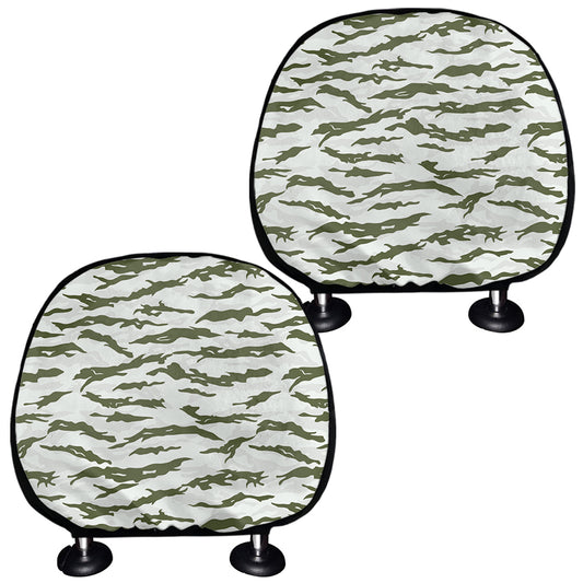 Green And White Tiger Stripe Camo Print Car Headrest Covers