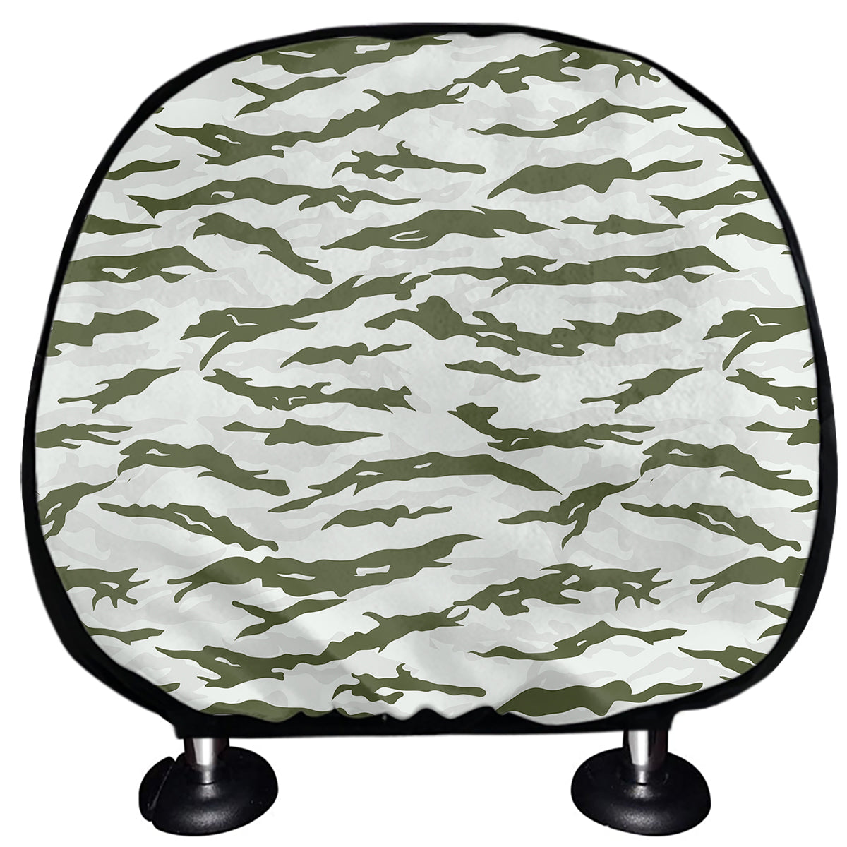 Green And White Tiger Stripe Camo Print Car Headrest Covers