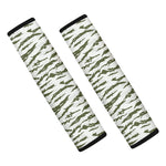 Green And White Tiger Stripe Camo Print Car Seat Belt Covers