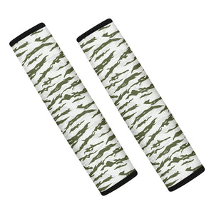 Green And White Tiger Stripe Camo Print Car Seat Belt Covers