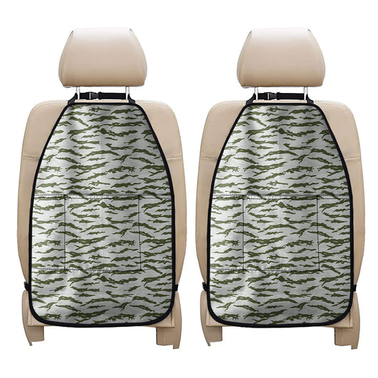 Green And White Tiger Stripe Camo Print Car Seat Organizers