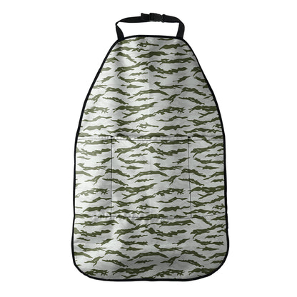 Green And White Tiger Stripe Camo Print Car Seat Organizers