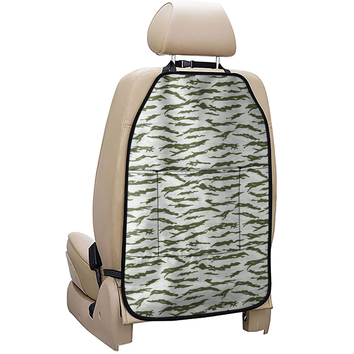 Green And White Tiger Stripe Camo Print Car Seat Organizers