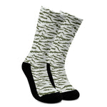 Green And White Tiger Stripe Camo Print Crew Socks