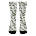 Green And White Tiger Stripe Camo Print Crew Socks