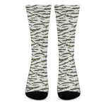 Green And White Tiger Stripe Camo Print Crew Socks