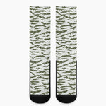 Green And White Tiger Stripe Camo Print Crew Socks