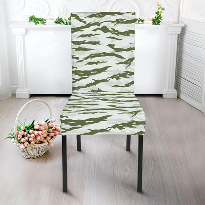 Green And White Tiger Stripe Camo Print Dining Chair Slipcover