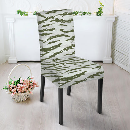 Green And White Tiger Stripe Camo Print Dining Chair Slipcover