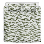 Green And White Tiger Stripe Camo Print Duvet Cover Bedding Set
