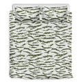 Green And White Tiger Stripe Camo Print Duvet Cover Bedding Set