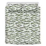 Green And White Tiger Stripe Camo Print Duvet Cover Bedding Set
