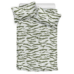 Green And White Tiger Stripe Camo Print Duvet Cover Bedding Set