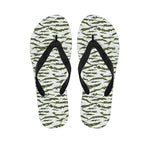 Green And White Tiger Stripe Camo Print Flip Flops