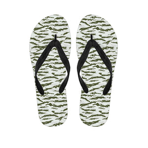 Green And White Tiger Stripe Camo Print Flip Flops