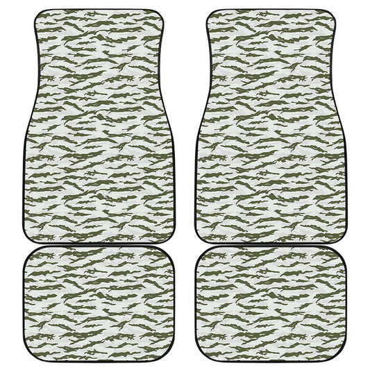 Green And White Tiger Stripe Camo Print Front and Back Car Floor Mats