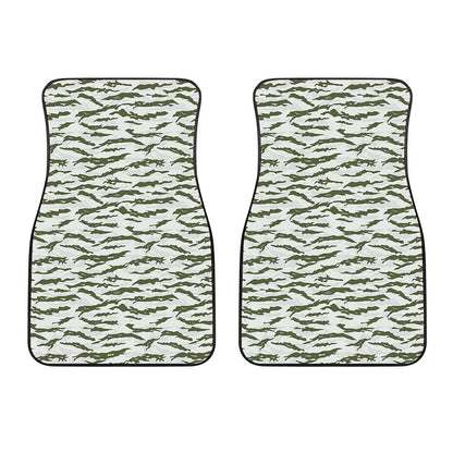 Green And White Tiger Stripe Camo Print Front Car Floor Mats