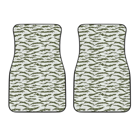 Green And White Tiger Stripe Camo Print Front Car Floor Mats