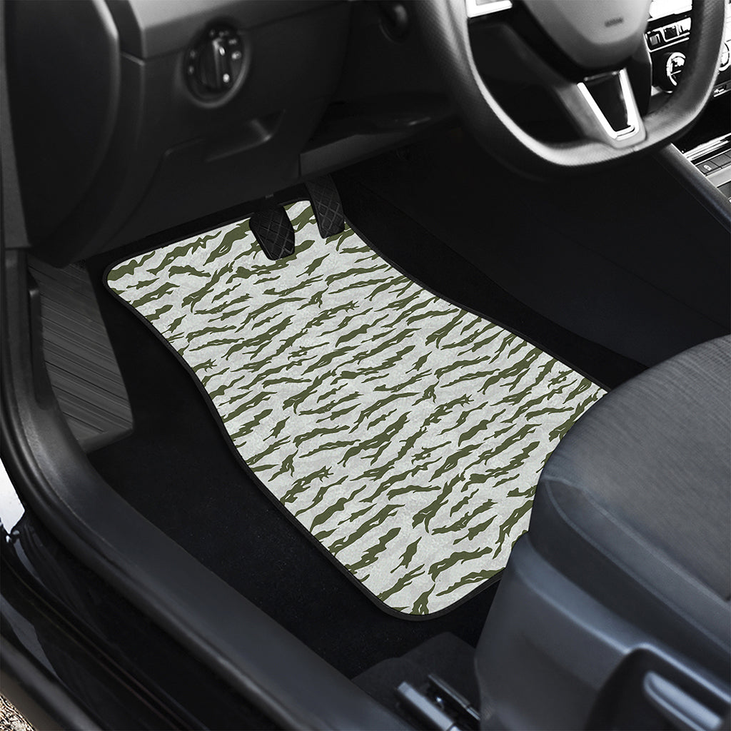 Green And White Tiger Stripe Camo Print Front Car Floor Mats