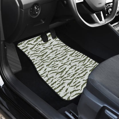 Green And White Tiger Stripe Camo Print Front Car Floor Mats