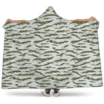 Green And White Tiger Stripe Camo Print Hooded Blanket