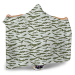 Green And White Tiger Stripe Camo Print Hooded Blanket