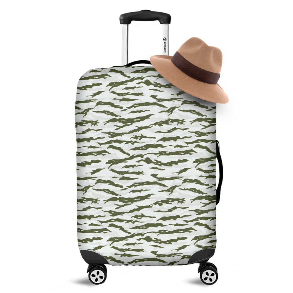Green And White Tiger Stripe Camo Print Luggage Cover