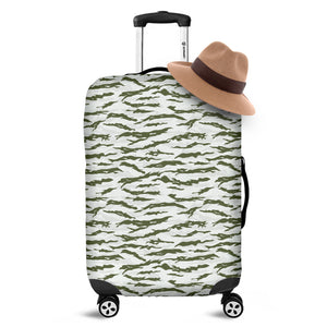 Green And White Tiger Stripe Camo Print Luggage Cover