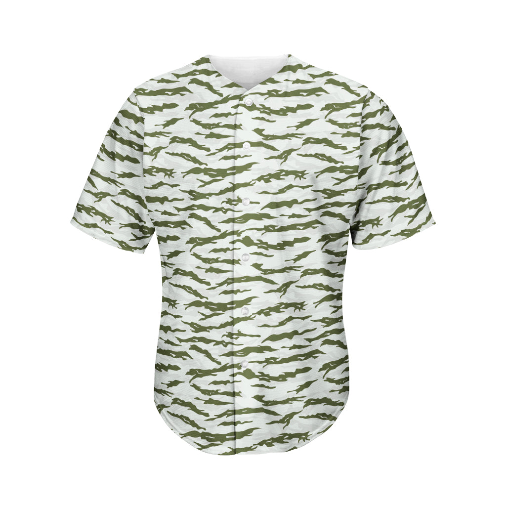 Green And White Tiger Stripe Camo Print Men's Baseball Jersey