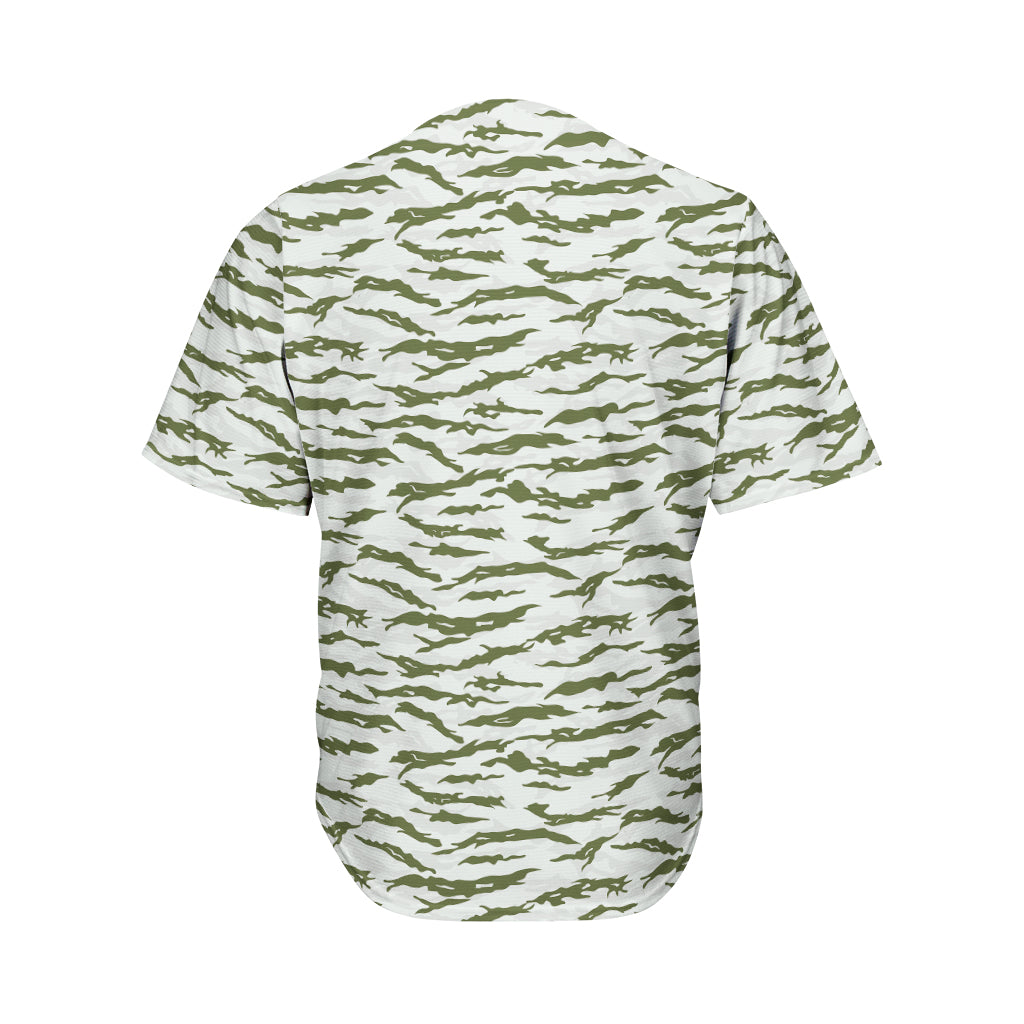 Green And White Tiger Stripe Camo Print Men's Baseball Jersey