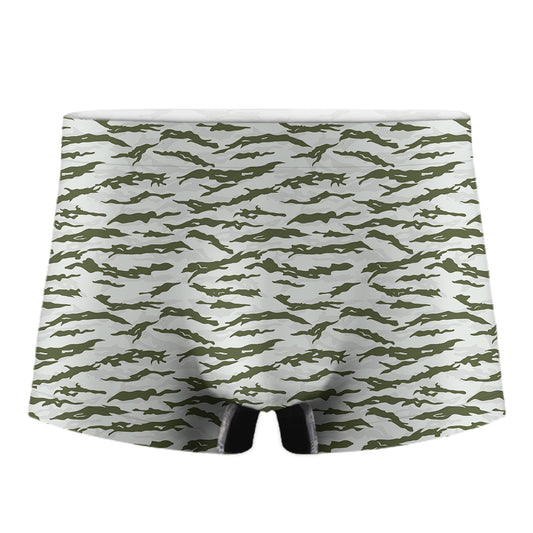 Green And White Tiger Stripe Camo Print Men's Boxer Briefs