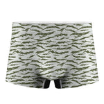 Green And White Tiger Stripe Camo Print Men's Boxer Briefs